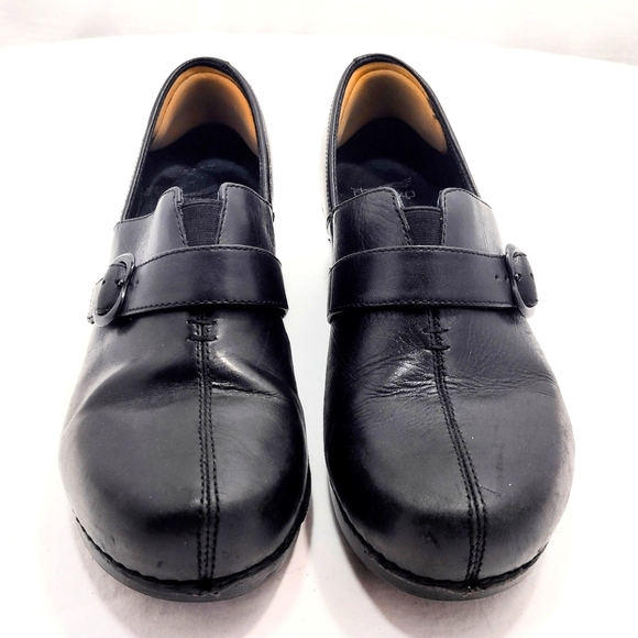 Dansko Tamara Black Leather Slip-On Clogs With Adjustable Strap - Picture 3 of 16